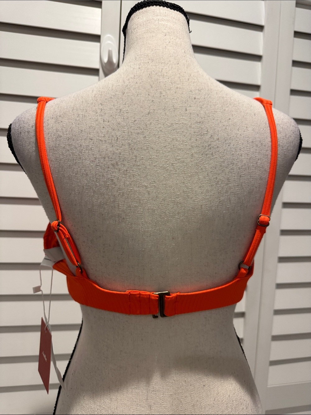 Angie Orange Ribbed Plunge Bikini Top - Picture 3 of 9